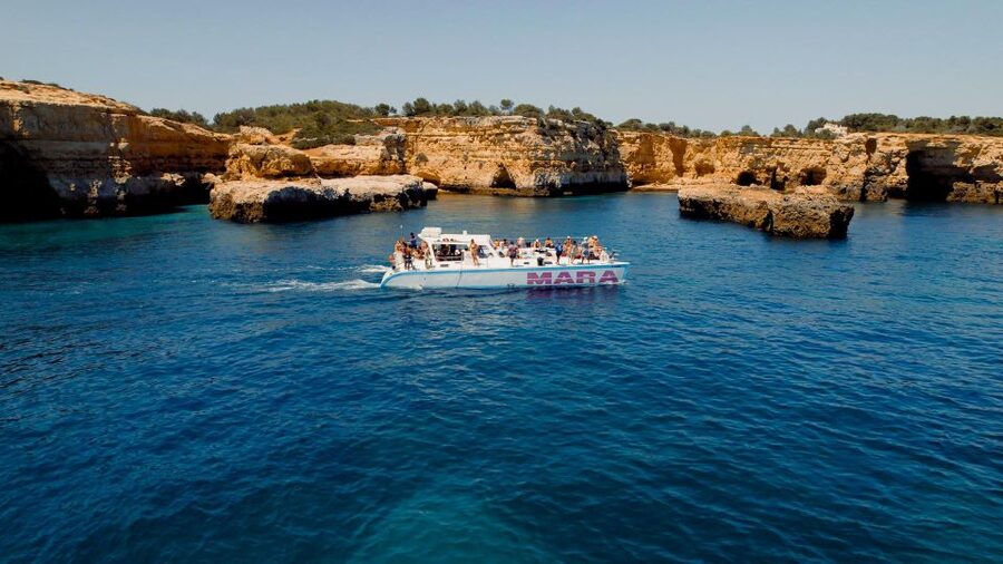 Albufeira: Caves and Coastline Catamaran Cruise to Benagil - Praia da Marinha and the approach to Benagil
