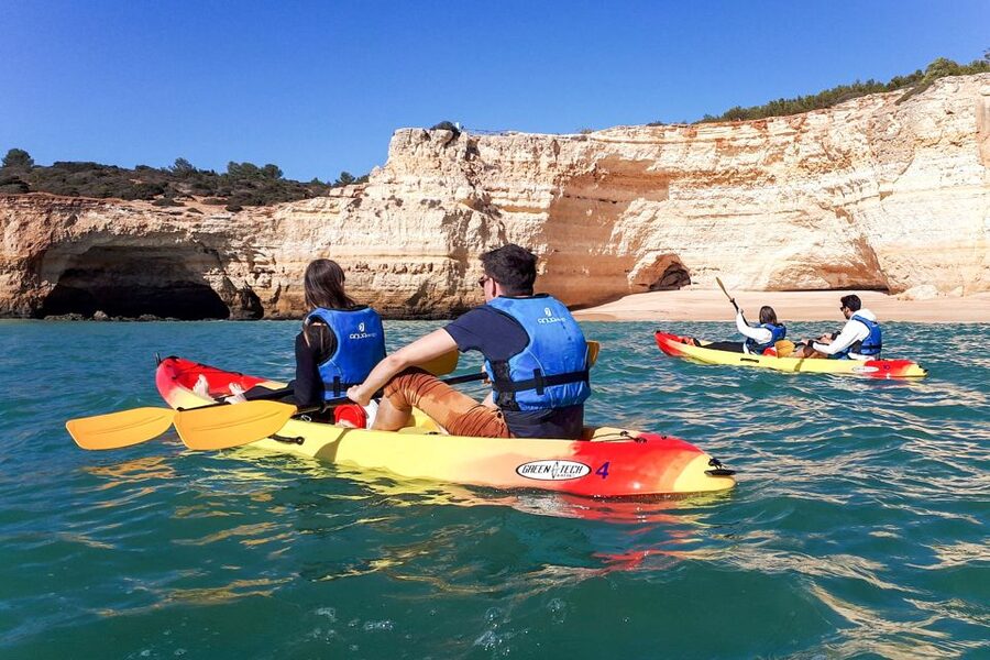 Benagil: Benagil Caves and Secret Spots Guided Kayaking Tour - Starting at Benagil Beach with a quick lesson