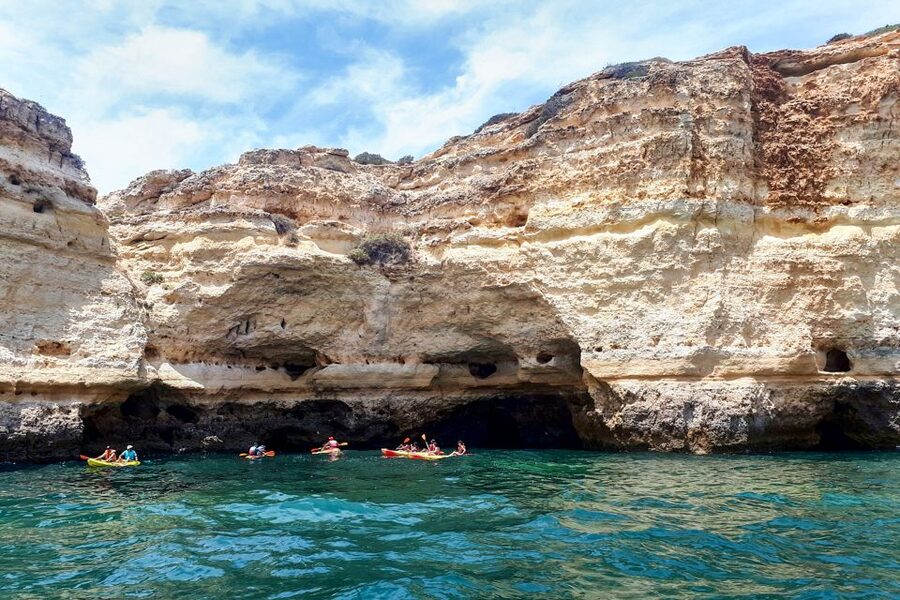 Benagil: Benagil Caves and Secret Spots Guided Kayaking Tour - Praia da Marinha after about an hour