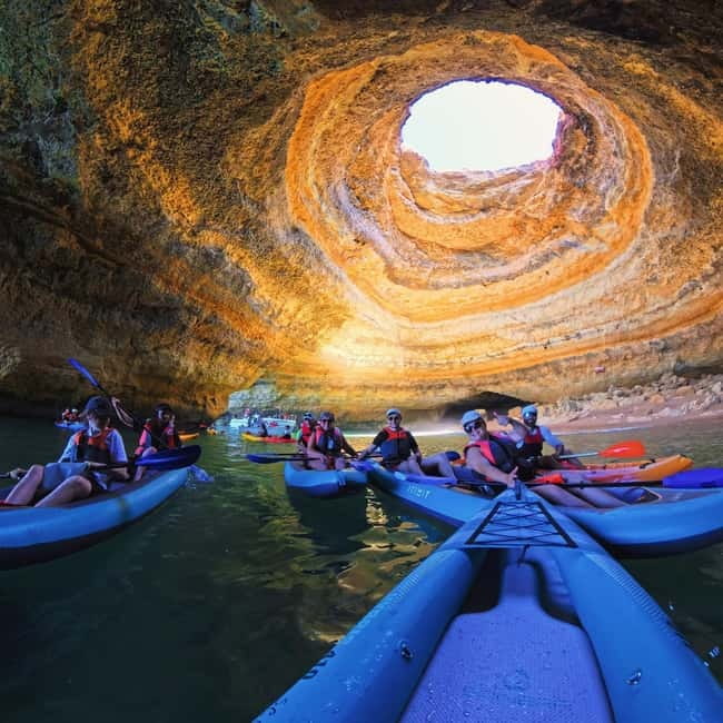 Benagil: Guided Kayak Tour inside caves and Praia da Marinha - Benagil Beach and the safety briefing