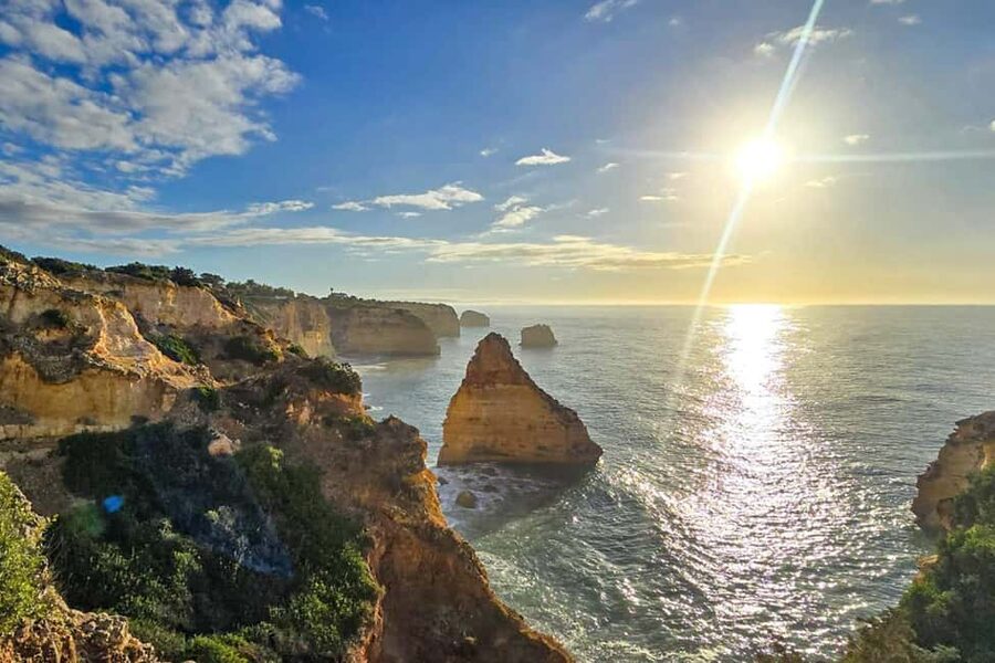 From Faro: 7 Valleys Hiking, Benagil Cave, & Snorkeling Tour - Seeing Benagil Cave from the cliff top