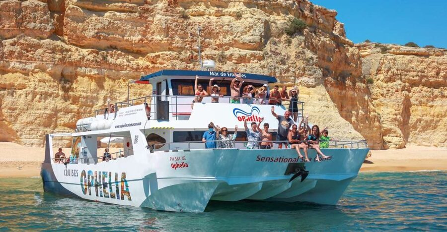 From Portimão: Catamaran Cruise to Benagil Caves with BBQ - Leaving Portimão and passing Ferragudo