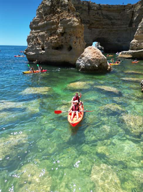 Lagoa: Benagil Caves and Wild Beaches Tour with Local Guide - The safety briefing and first paddle