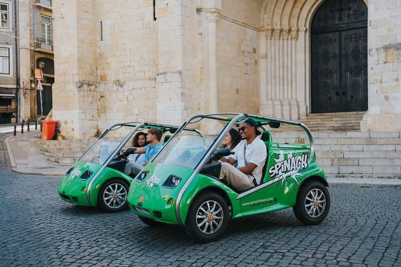 Lisbon: GPS-Guided Spinach Tour by Electric Car - A bright green car in the middle of Lisbon