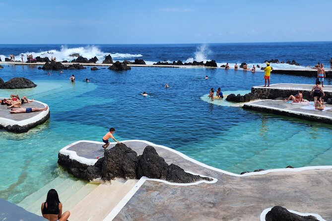 Porto Moniz, Seixal, Fanal Forest, Cliff Skywalk in Open Roof 4X4 - Seixal’s black-sand beach