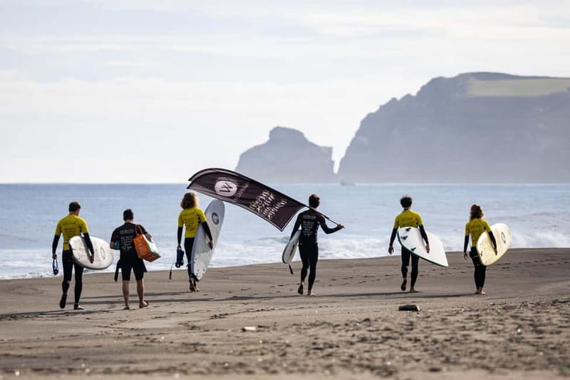 Ribeira Grande, Azores: Group Surf Lessons - Practicing the take-off on dry sand