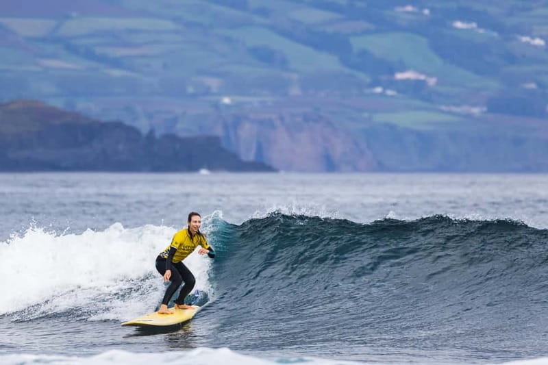 Ribeira Grande, Azores: Group Surf Lessons - Entering the water and catching white-water waves