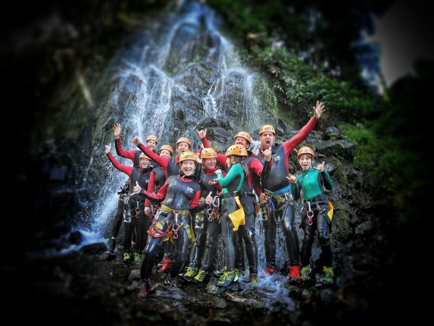 Sao Miguel: Caldeiroes Canyoning Experience - Getting equipped beside the waterfall